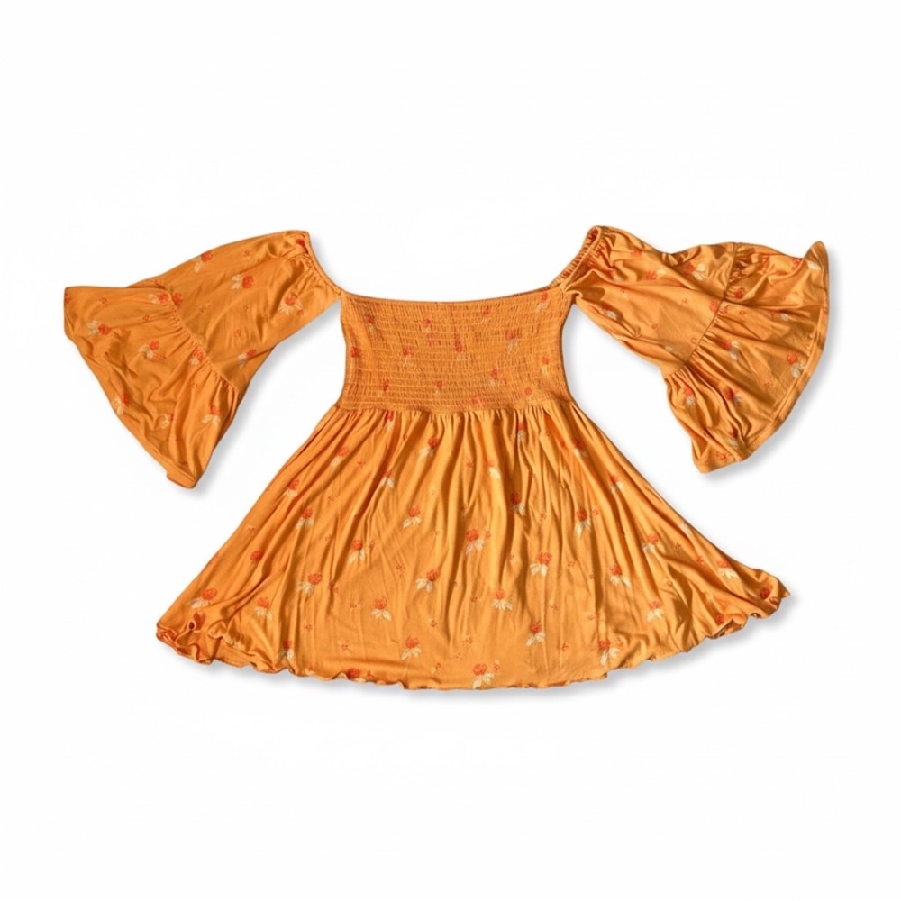 Free People Orange Floral Off-Shoulder Bell Sleeve Dress